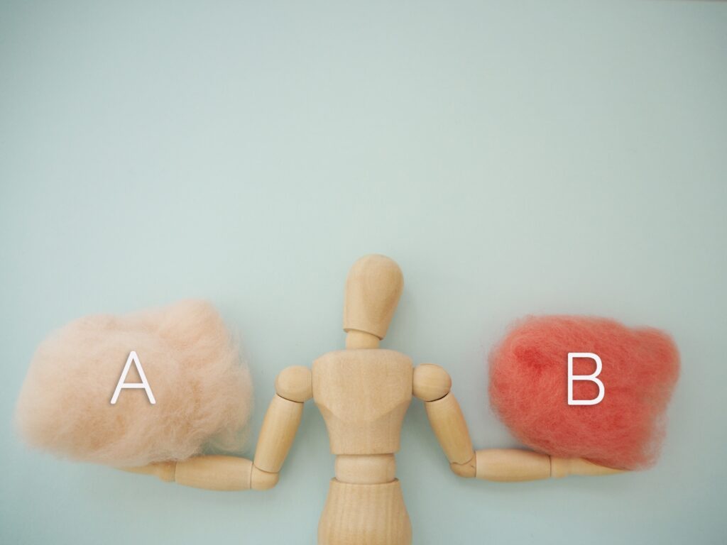 マネキンの右手にA、左手にB　比較