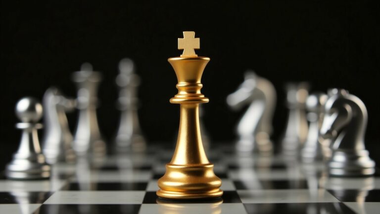 黄金のチェス・キング：ドラマチックな背景における戦略的優位