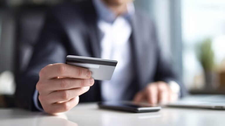 カードとスマホを持つビジネスマン