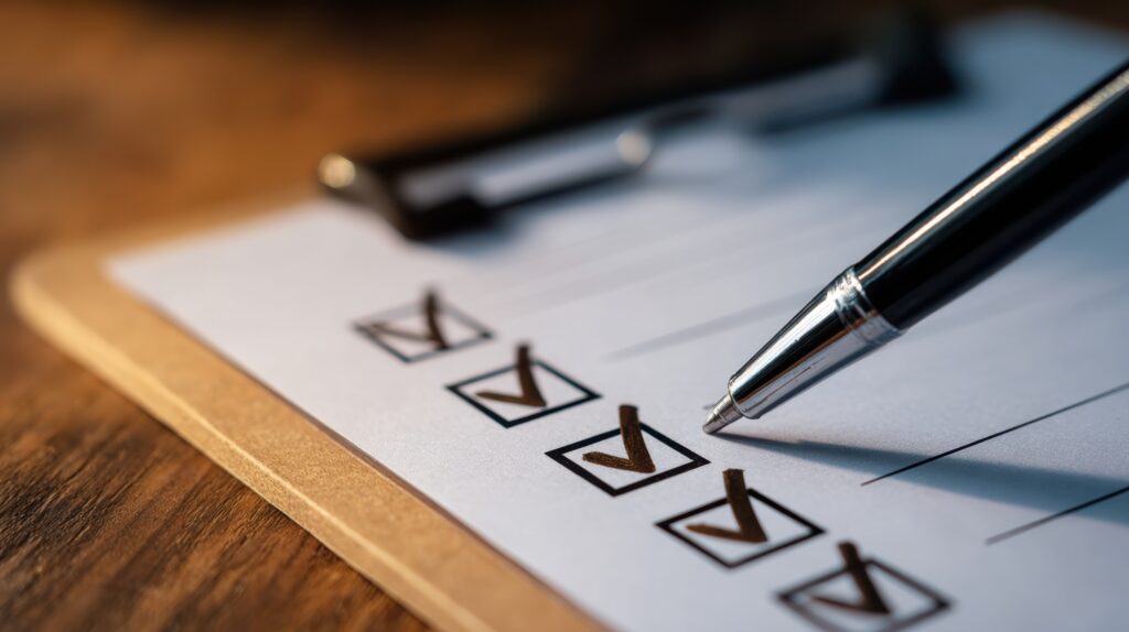 チェックリストにチェックを入れている様子