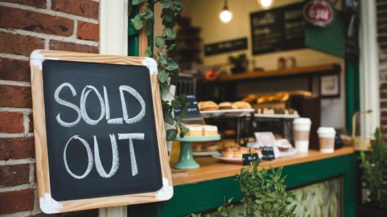カフェの入り口に立てかけられているSold outの看板
