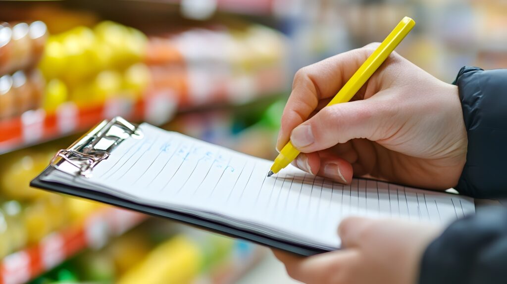 食材の在庫管理をする男性の手元